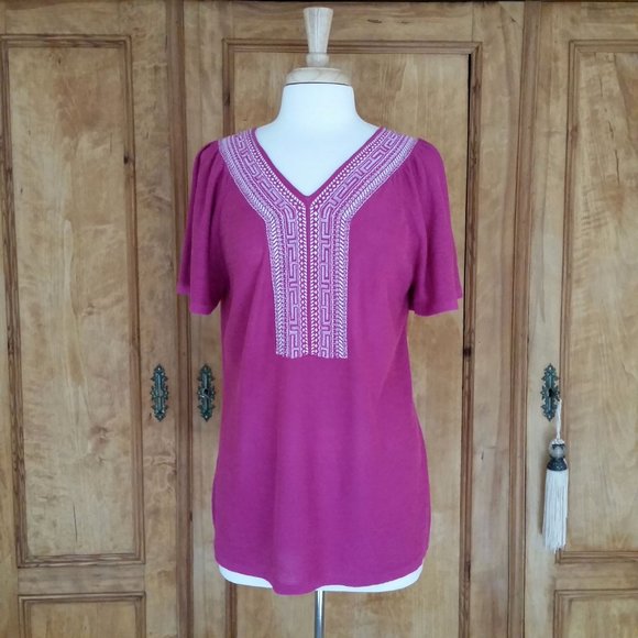 Vintage V-Neck Embellished Half Sleeve Top. Size M. - Picture 1 of 6